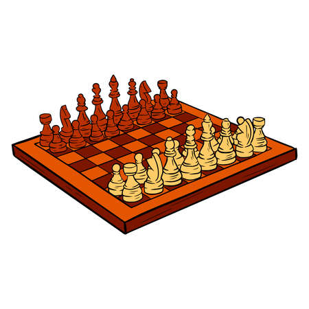 Chess board. The game. Chess tournament. Logic game. Cartoon style. Vector illustration for design and decoration.のイラスト素材