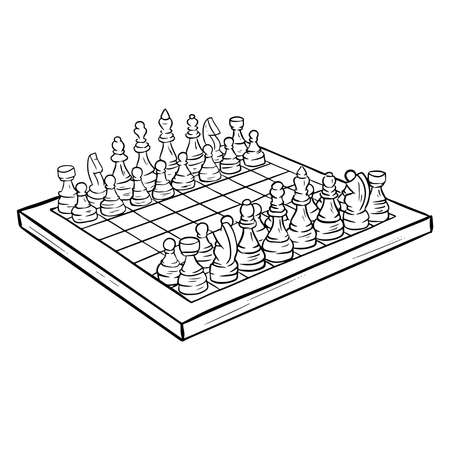 Chess board. The game. Chess tournament. Logic game. Cartoon style. Vector illustration for design and decoration.のイラスト素材