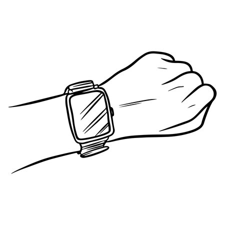 Clock. Time. Watch. Watch with a leather strap. Cartoon style. Vector illustration for design and decoration.のイラスト素材