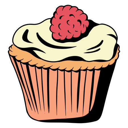 Chocolate raspberry muffin. Bakery products. A restaurant. Cartoon style. Isolated vector...