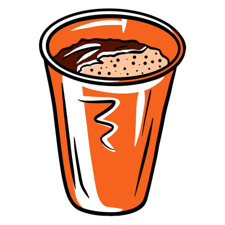 Coffee in a glass. Coffee with milk in a plastic glass. Coffee to go. Cartoon style. Vector illustration for design and decoration.のイラスト素材