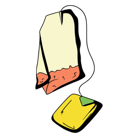 Tea bag. Tea. Breakfast. Tea bag. Cartoon style. Vector illustration isolated for design and decoration.のイラスト素材