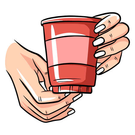 Coffee in a glass. Coffee in a plastic cup. Coffee to go. Cartoon style. Vector illustration for design and decoration.のイラスト素材