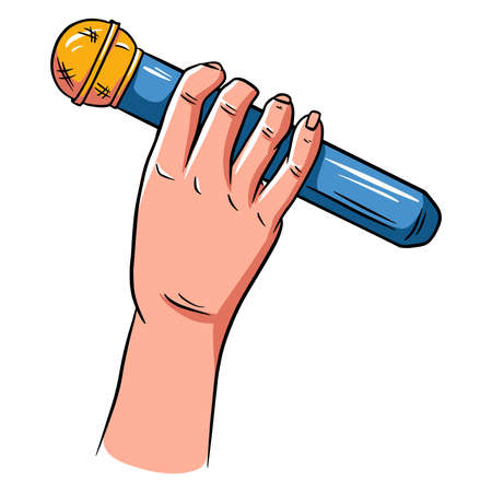 Microphone. Sound. Increase the volume of your voice. Microphone in hand. Cartoon style. Vector illustration for design and decoration.のイラスト素材
