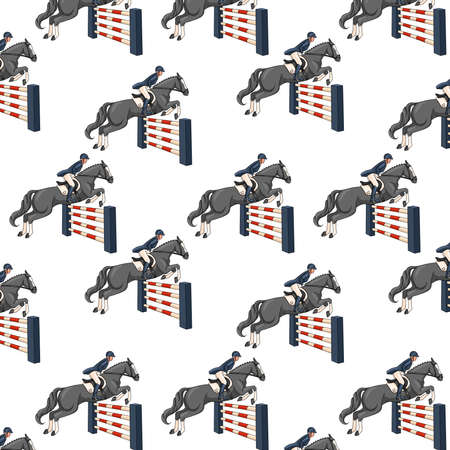 Horseback riding. Seamless pattern. Pattern with horses. Woman riding a horse. Cartoon style.のイラスト素材