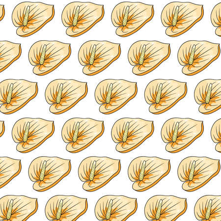 Tropical pattern with exotic flowers in cartoon style. Bright summer print for design and background.のイラスト素材