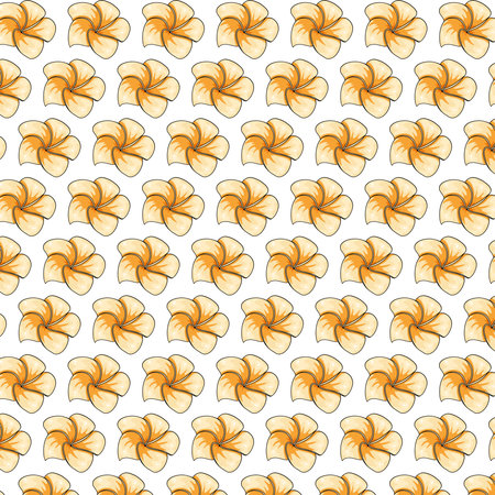 Tropical pattern with exotic flowers in cartoon style. Bright summer print for design and background.のイラスト素材