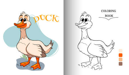 Animal character funny goose in cartoon style coloring book page. Children's illustration. Vector illustration.のイラスト素材