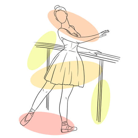 Ballerina in dress and pointe shoes. Line style. Dancer. Vector illustration for design and decoration.のイラスト素材