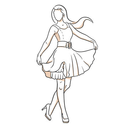 Abstraction of a girl in heels and in a dress. Line style. Fashion. Vector illustration for design and decoration.のイラスト素材