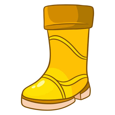 Rain protection. A yellow rubber boot for walking in puddles and mud. Cartoon style. Vector illustration for design and decoration.のイラスト素材