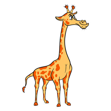 Animal character funny giraffe in cartoon style. Children's illustration. Vector illustration for design and decoration.のイラスト素材
