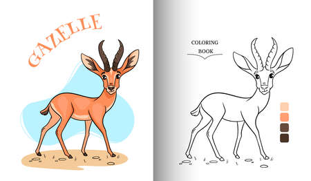 Animal character funny gazelle in cartoon style coloring page. Children's illustration. Vector illustration.のイラスト素材