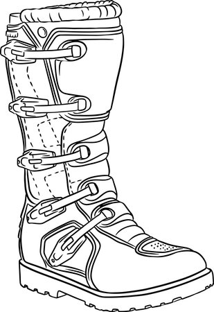 Motorcycle boots for motocross bikes. Leg protection. enduro sports. line style. vector illustration.のイラスト素材