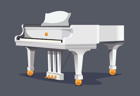 Classic white grand piano with open lid. Music instrument. Vector illustration for design. cartoon style. flat style.のイラスト素材