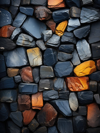 Texture background stone wall. Wallpaper geometric shapes. Deep dark colors. Horizontal format.の素材
