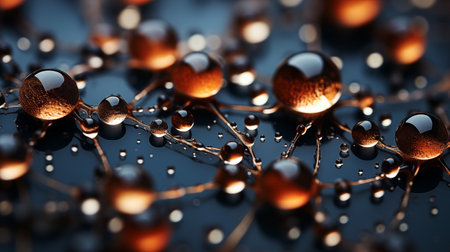 Background cobweb with raindrops. Warm shades dark background. Macro photography. Abstract background.の素材