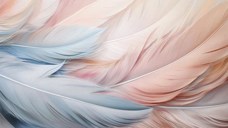 Texture background of feathers of blue and pink flowers. Airy delicate wallpaper. Macro photography.の素材