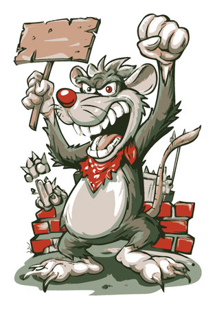 This vibrant cartoon rat character exudes attitude while holding a sign, perfect for conveying humor and rebellion. An ideal choice for fun designs or creative projects!のイラスト素材