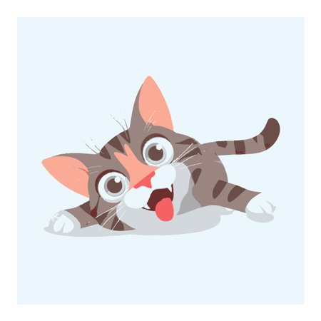 Adorable playful cartoon cat with big eyes and a cheerful expression on a soft background. Perfect for childrens artwork or pet-themed designs.のイラスト素材