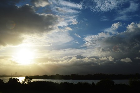 Chikugo River riverbed in summerの写真素材