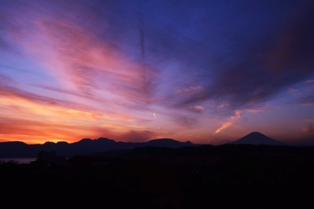 Mt.Fuji silhouette of the setting sunの写真素材