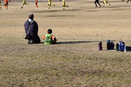 A scene of a boys soccer matchの写真素材