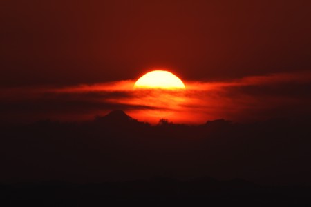 A spectacle of the rising sun from the direction of Enoshima, Kanagawa Japan.の写真素材