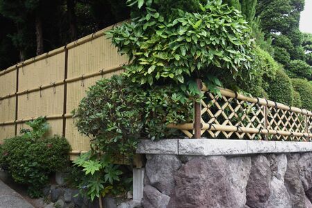 A Japanese style hedge made of artificial bamboo.の写真素材