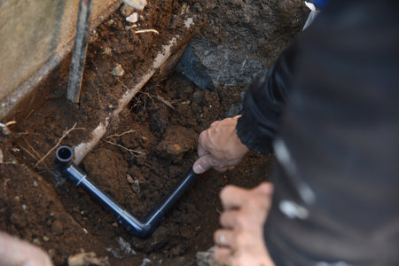 The construction scenery of outdoor sink instllation work.