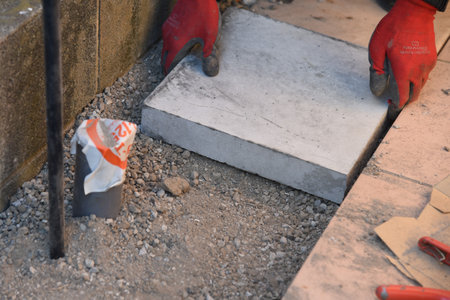 The construction scenery of outdoor sink instllation work.の写真素材