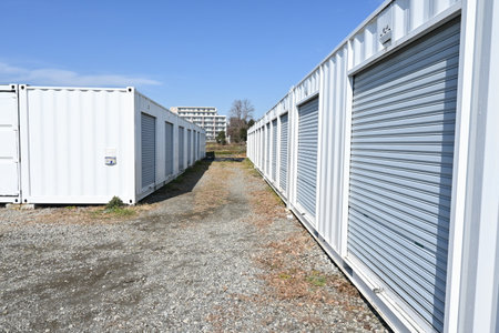 The rental self storage room unit. This is a rental storage space for temporary or long-term luggage storage, popular for outdoor and sporting goods.の写真素材