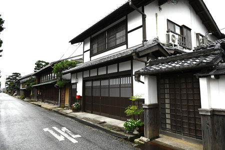 A trip to Japan. A row of houses of Omi merchants. Omihachiman City, Shiga Prefecture. Japan's historical traditional house preservation area.の写真素材