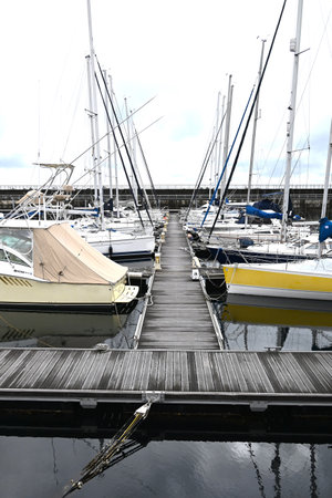 A view of a yacht harbor in Japan. Marine sports background material.