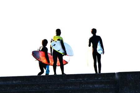 Winter surfer silhouettes. The sight of surfers walking around with their boards in hand has become...