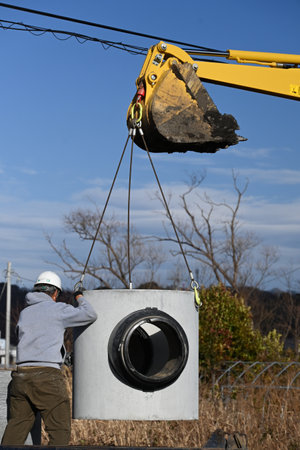 Sewer pipe installation work. Sewers support a safe and comfortable life by purifying wastewater and...