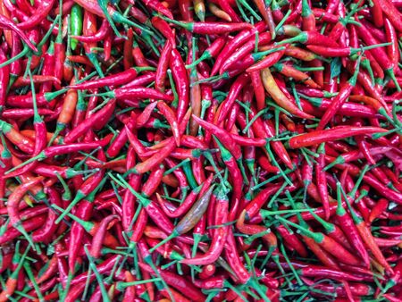 Red chili peppers in store