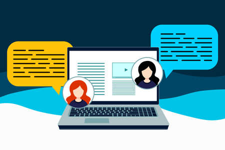 Internet technology. Distance education. Home office concept. Online study, class, education. Work on the computer, laptop. Communication via a social network, media marketing. learning icon.のイラスト素材