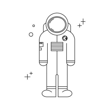 astronaut on white background. Vector isolated illustration. Future concept. icon. Outline, line, doodle style.のイラスト素材