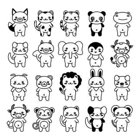 editable line, stroke. Hand Drawn vector illustration character. cute pet animal.のイラスト素材