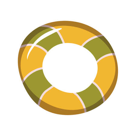 Lifebuoy in yellow and green stripes. Swimming circle. Inflatable swimming ring. Vector stock...