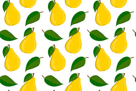 Tropical background with pears. Fruit repeated background. Vector illustration of a seamless pattern...