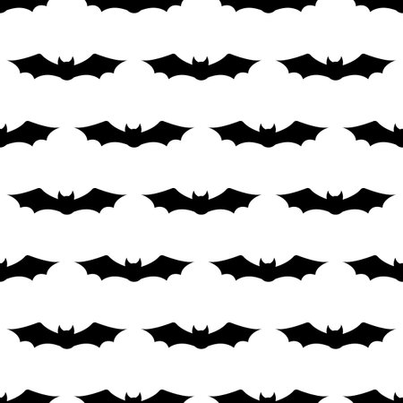 Seamless repeating pattern with Halloween symbols. Design of silhouettes for the holiday Halloween. for postcard, fabric, banner, template, wrapping paper. Vector flat illustration.のイラスト素材