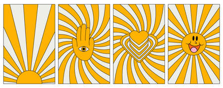 Set of hipster retro cool psychedelic elements. A collection of groovy cliparts from the 70s. acid...