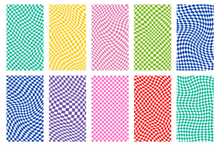 Groovy retro pattern background in psychedelic checkered backdrop style. A chessboard in a minimalist abstract design with a 60s 70s aesthetic vibe. hippie style y2k. funky print vector illustrationのイラスト素材