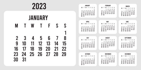 Calendar 2023 with 12 months. office classic simple clean annual calendar. Single page calendar template basic. vector illustrationのイラスト素材