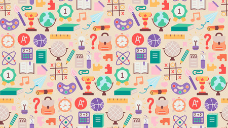 Back to school. pattern seamless of stationery for studying at school. education kids accessory. print object stuff design. graphic wallpaper element children study. background vector illustrationのイラスト素材