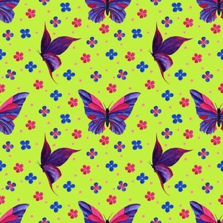 butterfly pattern with watercolor flowersの写真素材