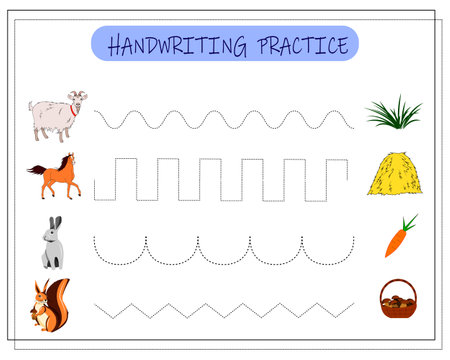 Handwriting practice sheet. Educational children game. Tracing lines for kids and toddlersのイラスト素材