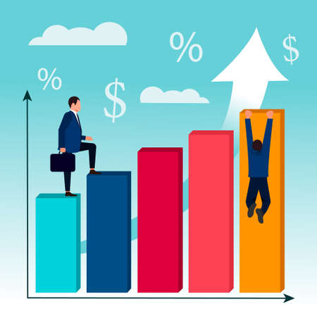 The business man is on schedule. The schedule of growth of profits.のイラスト素材